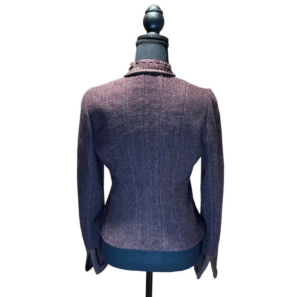 Women's Elie Tahari Reversible Virgin Wool Cashmere Elderberry BRUNA Jacket Sm.